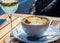 French caramelized onion soup with croutons and gruyere cheesse from oven