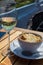 French caramelized onion soup with croutons and gruyere cheesse from oven