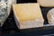 French cheeses collection, degustation plate, bleu de saint flour, pave de correse cow cheese, tomme de brebis sheep cheese,