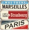 French cities vintage tin signs collection