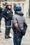 French civil policeman with helmet during the riot of high school students on the sidelines of the movement of yellow vests on CRS