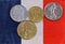 French Coins on Cloth Flag