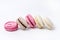 French Colorful Macarons Colorful Pastel Macarons on White Background Pink Brown White Macaron