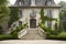 french country house exterior with majestic staircase leading to front door