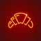 French croissant for breakfast neon icon