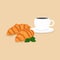 French Croissants and Coffee - Fresh French Croissants and Coffee Breakfast Vector Illustration
