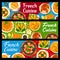 French cuisine meals banners, France food dishes