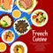 French cuisine menu cover, vector France meals