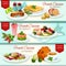 French cuisine restaurant dinner dishes banner set