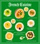 French cuisine restaurant menu, France food meals