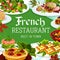 French cuisine, vector France meals, dishes poster