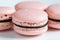 French desert pink macaron cakes macro view
