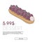 French dessert advertising post. Lunch time creamy food piece with marketing text. Sweet gourmet decorated with chocolate,