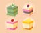 French dessert Petit fours, Cheesecake piece of delicious dessert. Vector