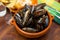 French dish - mussels with onion sauce