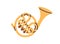 French double horn, brass woodwind music instrument. Gold curved trumpet, bent twisted rounded wrapped tube. Flat vector