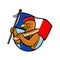 French Eagle Holding Flag and Baguette Cartoon