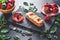 French eclair grazed with chocolate and fruity strawberry cream or sweet Italian profiteroles and fresh juicy strawberries, food