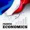 French economics vector illustration with france flag and business chart, bar chart stock numbers bull market, uptrend