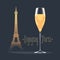 French Eiffel tower and glass of champagne illustration