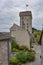 The French Flag flies over the Chateau Fort Museum of the Pyrenees in Lourdes