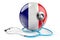 French flag with stethoscope. Health care in France concept, 3D rendering