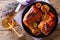 French food: fried quarters chicken legs with lavender honey, sp