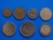 French Franc coins, France over blue