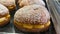 French fresh baked sweet filled brioche pastry tarte tropezienne in confectionery shop in Saint-Tropez, Provence, France