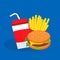 French fries, burger and soda. Fast food