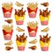 French fries and chicken wings Vector realistic. Fast food patterns