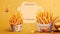 French fries in craft paper packaging. street fast food takeaway, cafe banner