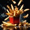 French fries floating in the air is a surreal and magical sight. The golden brown sticks of potato