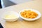 French fries with hot cheese dip sauce recipe serve on white plate for food background or texture - Fast Food concept.