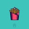 French fries icon. Fried potato logo. Fast food emblem. French fries into pack.