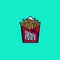 French fries icon. Fried potato logo. Fast food emblem. French fries into pack.