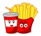 French Fries Mascot with soft drink cartoon illustration