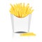 French fries with pack on white background