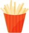 French fries in red striped paper Box. Fastfood vector design fried potatoes in oil, unhealthy meal