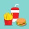 French Fries with Soda and burger in flat style