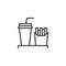 French fries and soda drink outline icon