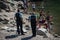 French Gendarmes patrolling on the beach for the  swimming prohibition