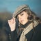 French girl with curly hair in autumn beret. Beauty and fashion look. Confident in her choice. vintage woman with makeup