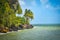 French Guiana, Salvation Islands. View of Devil\\\'s Island from Ile Roya