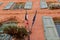 French half mast flag with black ribbon in city hall in village France