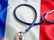 French Health. Medical stethoscope on a French flag. French health insurance concept