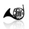 French Horn Music Instrument Black and White Background Illustration