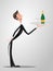 French or Italian Waiter wearing the uniform holding a dish of champaign bottle cartoon character. Fun flat cartoon