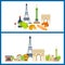 French Landmarks. Eiffel tower, Notre Dame in Paris, France