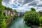 French landscape in the country on the Oloron river. Oloron Sainte Marie, france